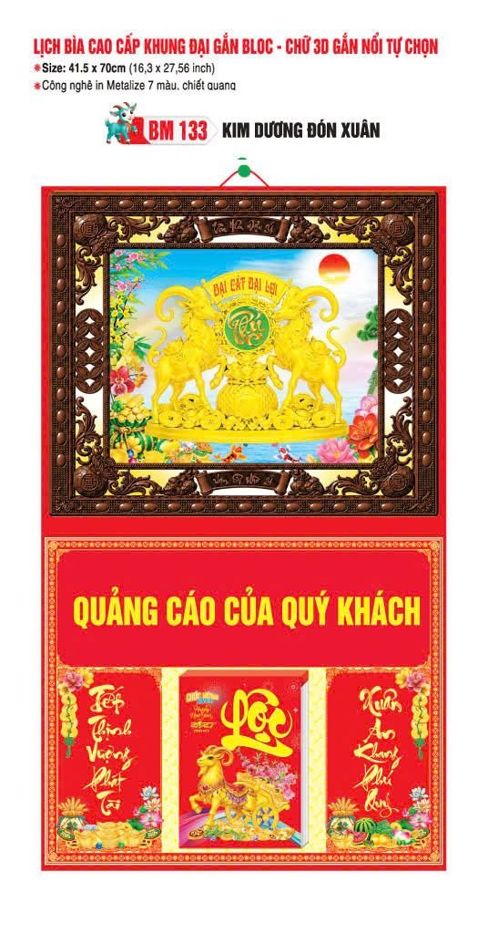 Bìa Lịch Treo Khung Đại Gắn Bloc BM 2027 BM133 - Kim Dương Đón Xuân - Quà Tặng Sự Kiện VIP