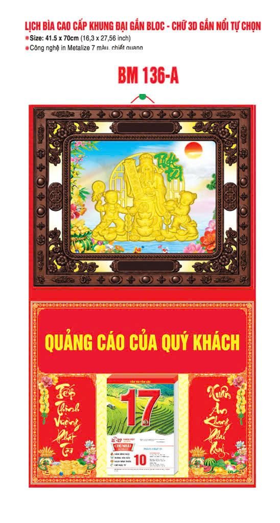 Bìa Lịch Treo Khung Đại Gắn Bloc BM 2027 BM136A - Kim Dương Phú Quý - Quà Tặng Sự Kiện VIP