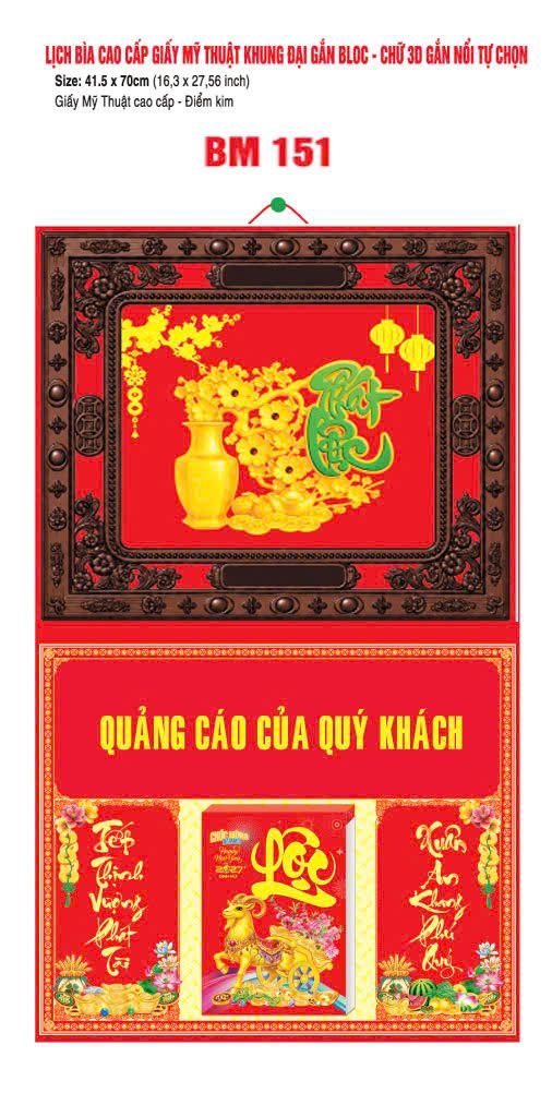 Bìa Lịch Treo Khung Đại Gắn Bloc BM 2027 BM151 - Kim Dương Phú Quý - Quà Tặng Sự Kiện VIP