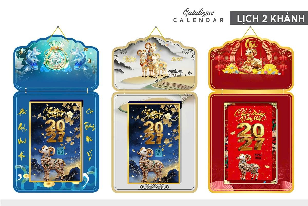 Lịch Khánh Gỗ Lamina 2 Đầu 2027 LM2D_022 - Quà Tặng Sự Kiện VIP