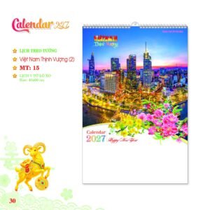 Lịch Treo Tường Lò Xo 2027 MT Mẫu MT15 (40 x 60cm) Quà Tri Ân Khách Hàng VIP & Đối Tác in logo doanh nghiệp quà tặng Tết tại Quà Tặng Sự Kiện VIP