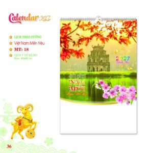 Lịch Treo Tường Lò Xo 2027 MT Mẫu MT18 (40 x 60cm) Quà Tri Ân Khách Hàng VIP & Đối Tác in logo doanh nghiệp quà tặng Tết tại Quà Tặng Sự Kiện VIP