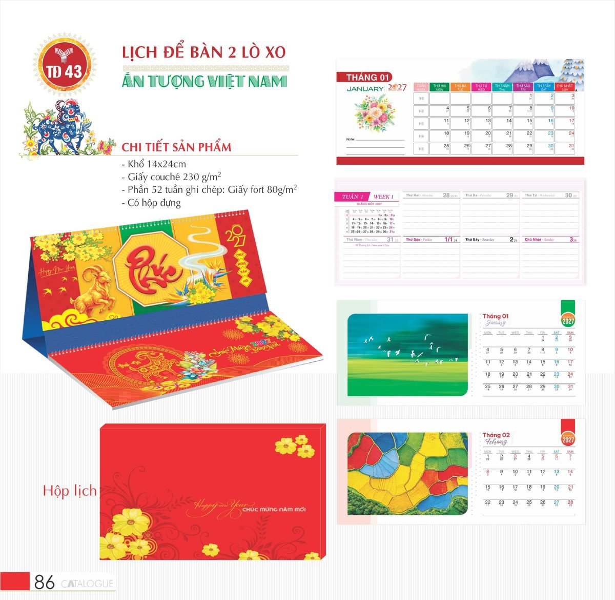 Lịch Để Bàn 2027 TD Mẫu TD43 (14 x 24cm) Quà Tri Ân Khách Hàng VIP & Đối Tác Lịch Để Bàn 2027 TD Mẫu TD43 (14 x 24cm) Quà Tri Ân Khách Hàng VIP & Đối Tác in logo doanh nghiệp quà tặng Tết tại Quà Tặng Sự Kiện VIP