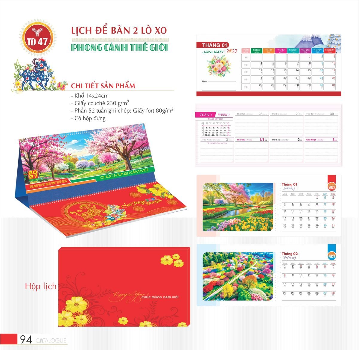 Lịch Để Bàn 2027 TD Mẫu TD47 (14 x 24cm) Quà Tri Ân Khách Hàng VIP & Đối Tác Lịch Để Bàn 2027 TD Mẫu TD47 (14 x 24cm) Quà Tri Ân Khách Hàng VIP & Đối Tác in logo doanh nghiệp quà tặng Tết tại Quà Tặng Sự Kiện VIP
